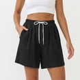 thumbnail image 2 of WAYUTE Women's Shorts Casual High Waist Loose Thin Breathable Solid Color Summer Shorts with Drawstring and Pockets Beach Outdoor,Black,XL, 2 of 7