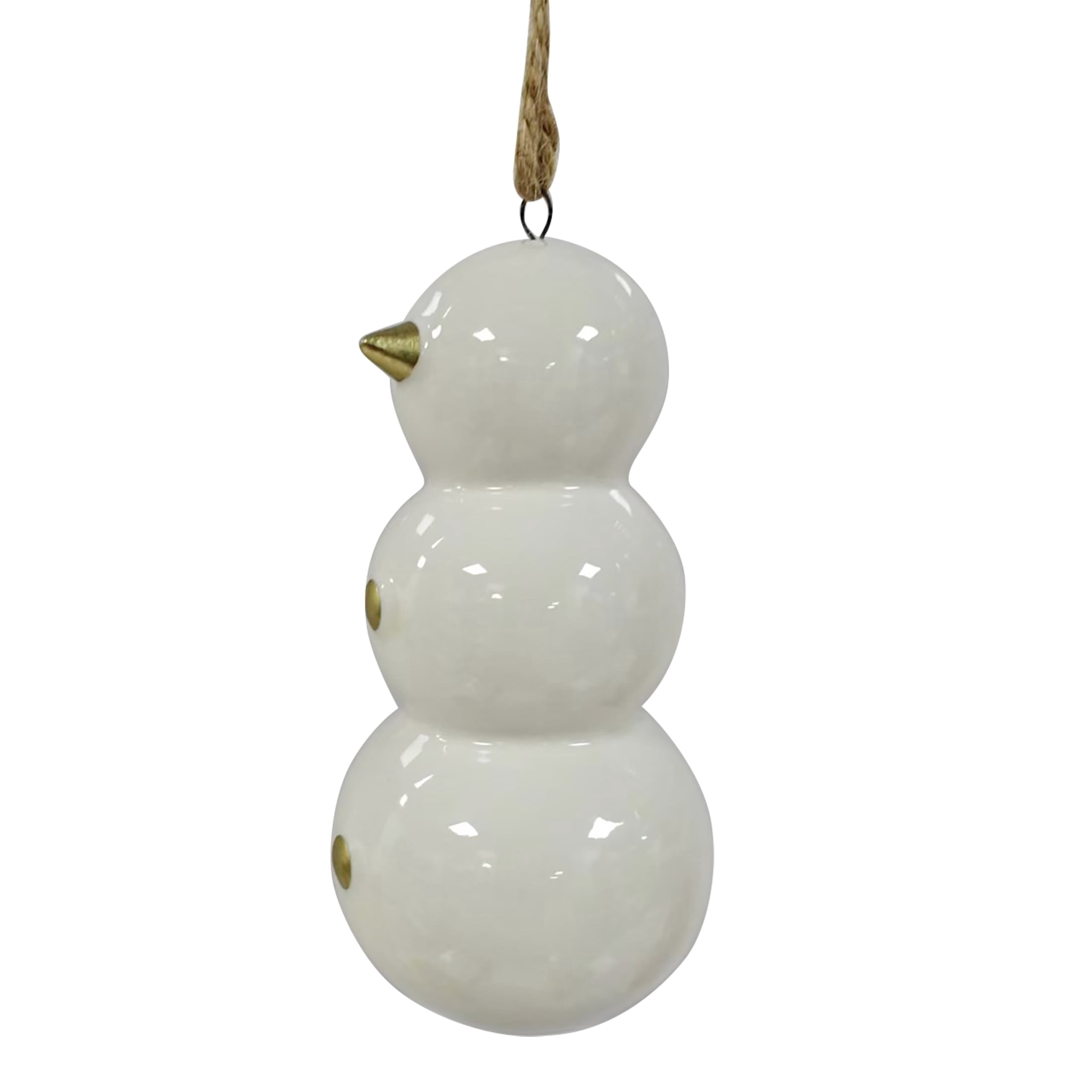 White and Gold Ceramic Snowman Christmas Ornament, 5", by Holiday Time