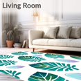 thumbnail image 2 of ODIKA 2'x3' Machine Washable Non-Slip Area Rug, Tropical Palm Frond Design with Scattered Sea Glass Shapes High Traffic Rug, Green, 702369, 2 of 7