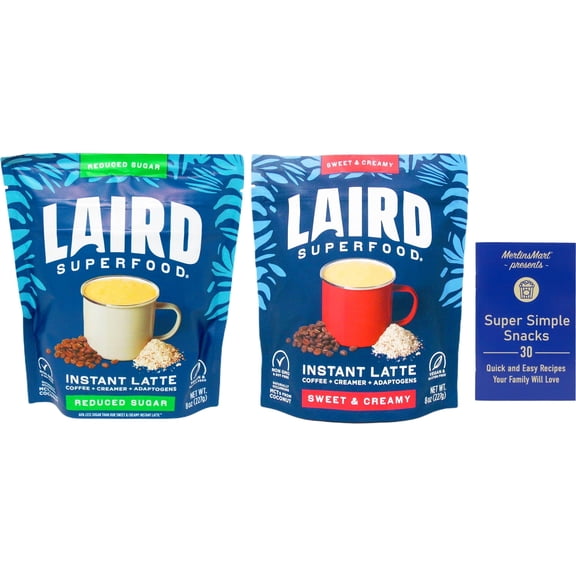 Instant Latte 2 Flavor Variety - (1) Each: Reduced Sugar, Sweet & Creamy (8 Ounces)   MerlinsMart Zine | Laird Superfood