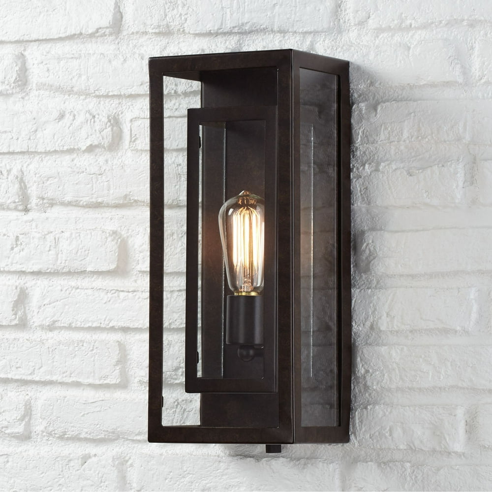 Possini Euro Design Modern Outdoor Wall Light Fixture Bronze Double Box 15 1/2" Clear Glass