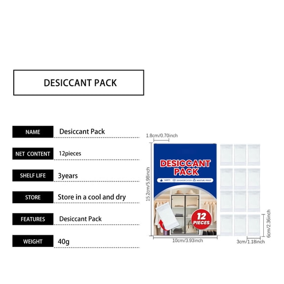 Clearance Under $2.59! 12PACK Silica Gel Desiccant Bags, Reusable Dehumidifier Packs for Closets & Cars, Plastic, for Home Storage & RV, (One Size, Blue)