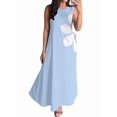 thumbnail image 3 of Women Casual Sleeveless Dresses Crewneck Patchwork Floral Midi Dress Light Blue S, 3 of 8