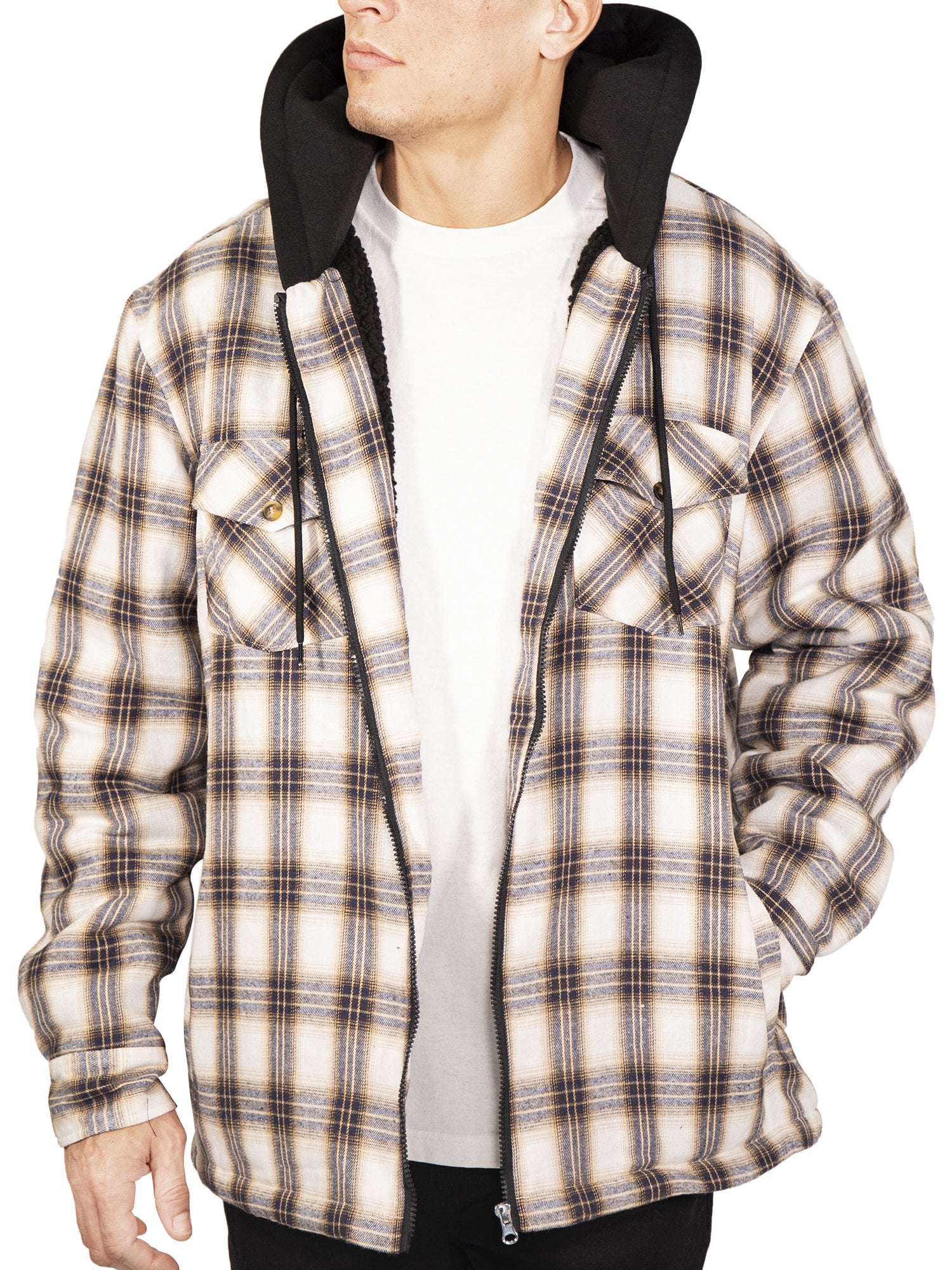 Flannel Jacket Plaid Jacket Hooded Zip Sherpa Lined Extra Heavyweight US Stock