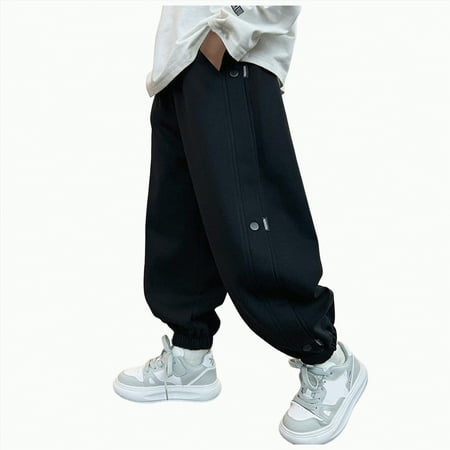 CAICJ98 Boy Sweatpants Soft Warm Baggy Pants Straight Elastic Waist Running Sport Wide Leg Trousers with Pockets Joggers for Boys (Black 7-8 Years)
