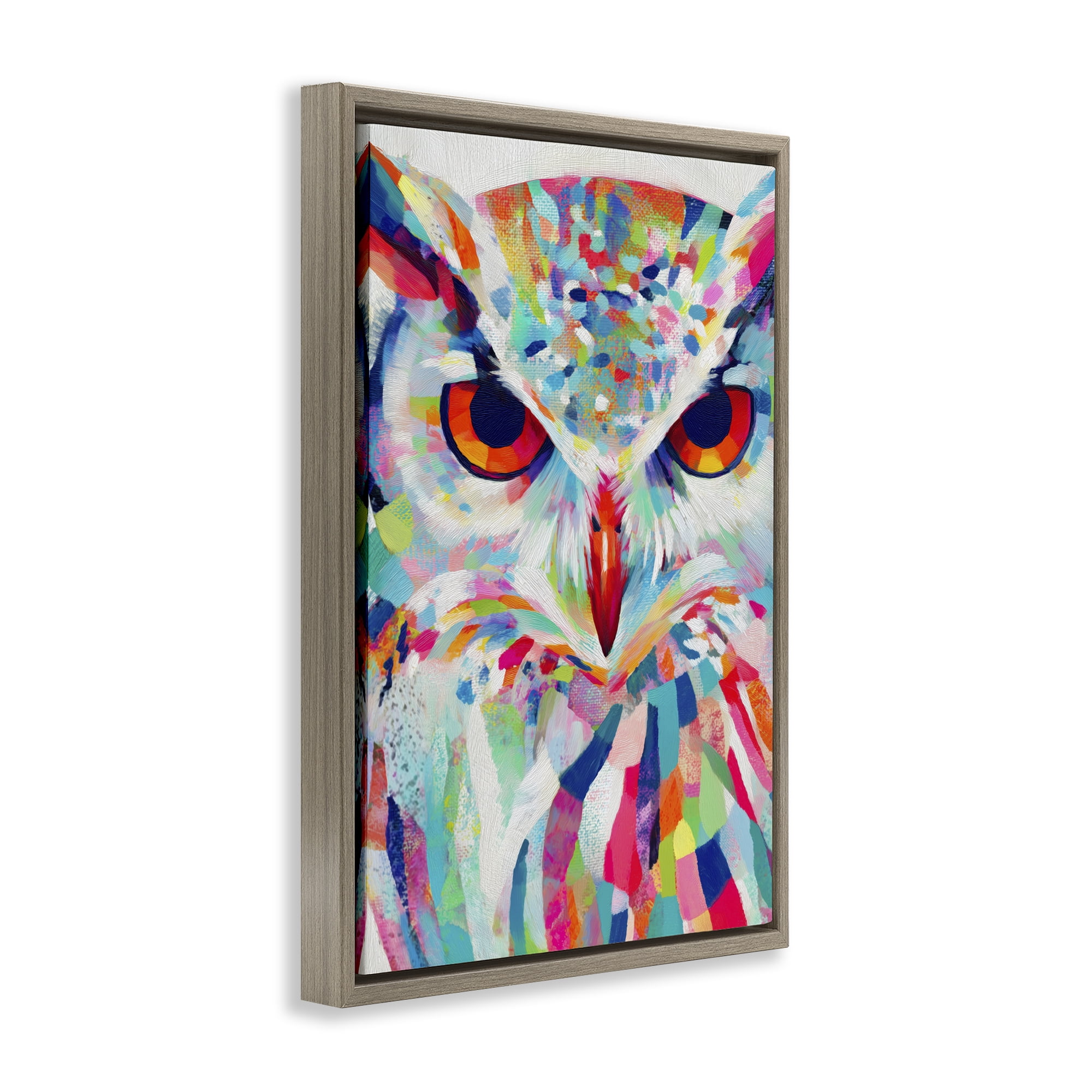 Stupell Industries Expressive Owl Gaze Brown Framed Floater Canvas Wall Art, design by Chromatic Storm Studio
