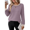 thumbnail image 5 of WIHOLL Long Sleeve Shirts for Women Fall Sweaters Fashion Color Block Crew Neck Pullover Tops 2026 Winter Lightweight Women's Sweaters, 5 of 11