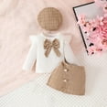 thumbnail image 3 of Ugoldhm Toddler Girls Cute 3 Piece Set Ribbed Bow Sweater Button Skirt Cap Fashion Fall Outfit Clothes, 3 of 3