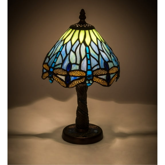 Meyda Tiffany 26617 Hanginghead Dragonfly 1 Light Stained Glass / Tiffany Accent Table