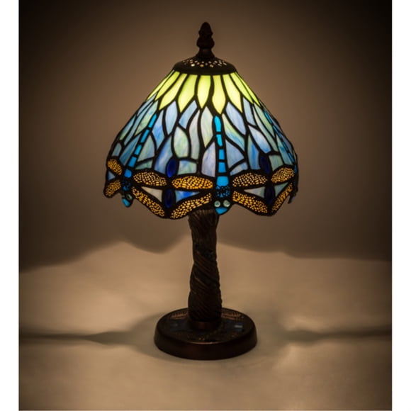 12" H Tiffany Hanginghead Dragonfly con mini lámpara de base de mosaico MEYDA 26617