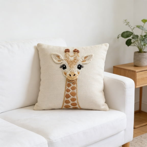 Todaioua 18x18 inch Funny Giraffe Decorative Throw Pillow Covers, Giraffe Pillow Cover, 2D Printed Style Animal Embroidery Square Pillowcase for Living Room, Bed Decor, Patio, Car