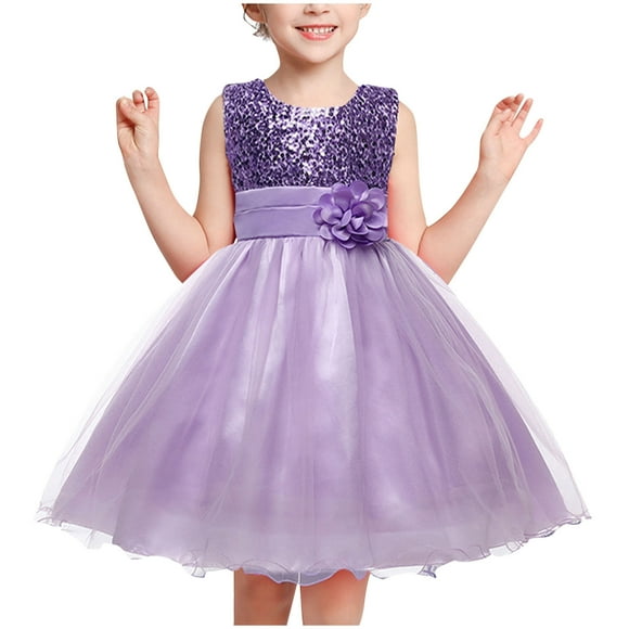 LLYwey Spring Dresses for Girls, Smock Dresses for Toddler Girls Summer Sleeveless Plaid Print A-Line Knee Length Casual Sundress, By-25, Purples, 9T