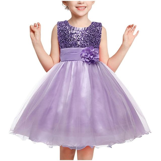 MeetoTime Robe Fille Sans Manches Col Rond Sequins Patchwork Floral Princesse Robes 3-10 Ans Vêtements Bébé