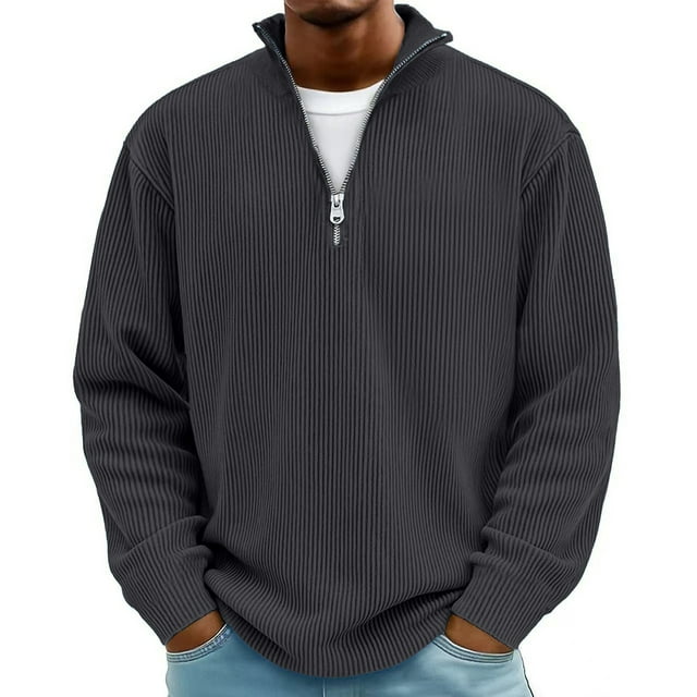 Ceisia Mens Lightweight Waffle Shirts Trendy Long-Sleeve Quarter-Zip Pullover Sweatshirt Mock Neck Dark Gray XXL Gift
