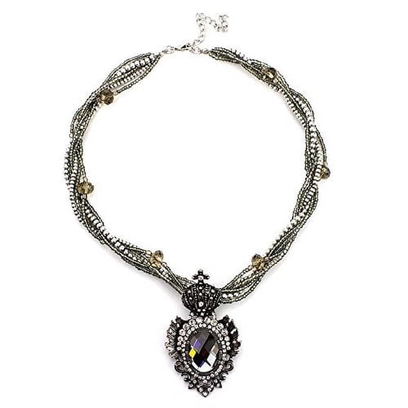 Victorian Gothic Crystal Heart Pendant Necklace with Glass Beads and Austrian Crystals Jewelry Necklace