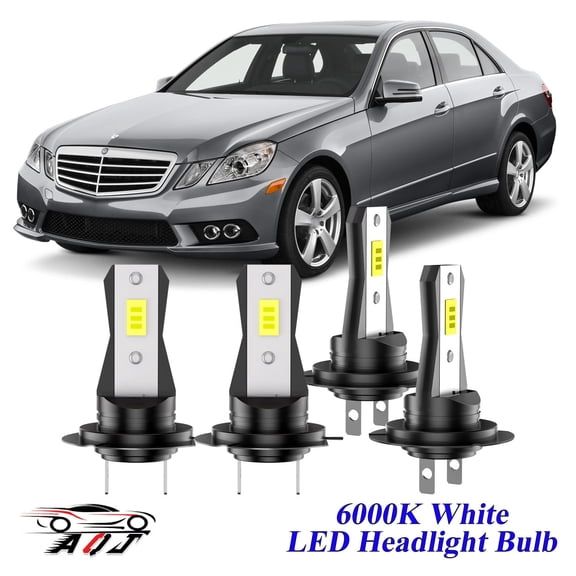 Compatible with Mercedes-Benz E350 2006-2010 LED Headlight KIT High Low Beam Combo Bulbs (Pack of 4) , 6000K White Super Bright, Plug and Play