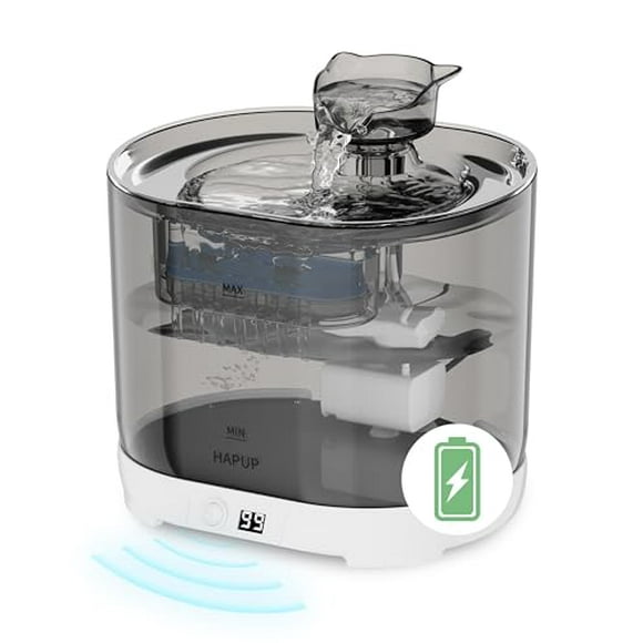 HAPUP Battery Operated Cat Water Fountain Battery Operated Cat Fountain Cordless Pet Water Fountain for Cats Quiet Cat Fountains for Drinking with Sensor 73OZ