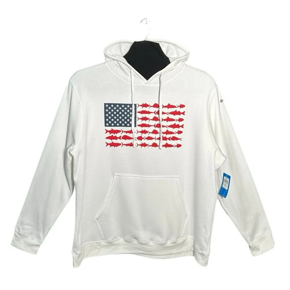 Columbia Men's Fleece Pullover Hoodie Size 2X White/Red Logo Front Sweater