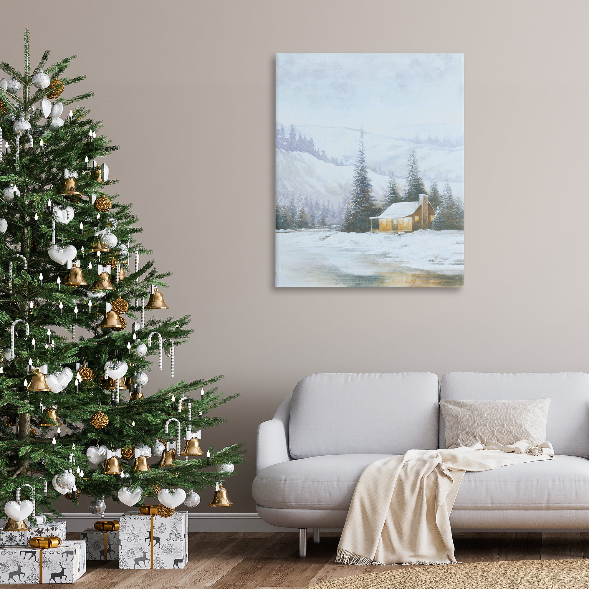 Stupell Industries Snowy Woodland Cabin Landscape Painting Gallery Wrapped Canvas Art Print Wall Art, 36 x 48