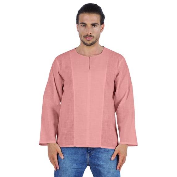 Atasi Long Sleeve Kurta For Men Solid Slub Cotton Round Neck Ethnic Shirt-5769