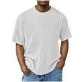 thumbnail image 2 of LODIENY Mens Knit Waffle T Shirt Casual Textured Crewneck Athletic Workout Tees Solid Color Short Sleeve Fall Breathable Stylish Shirts Tops White S, 2 of 6