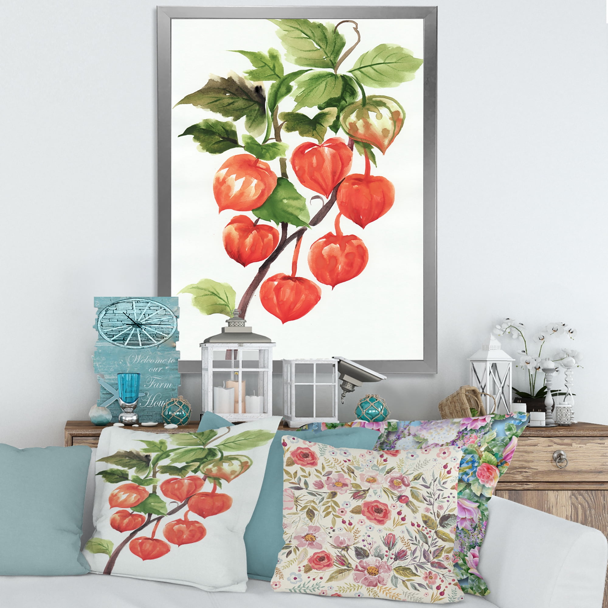 Designart 'A Red Physalis Branch' Traditional Framed Art Print