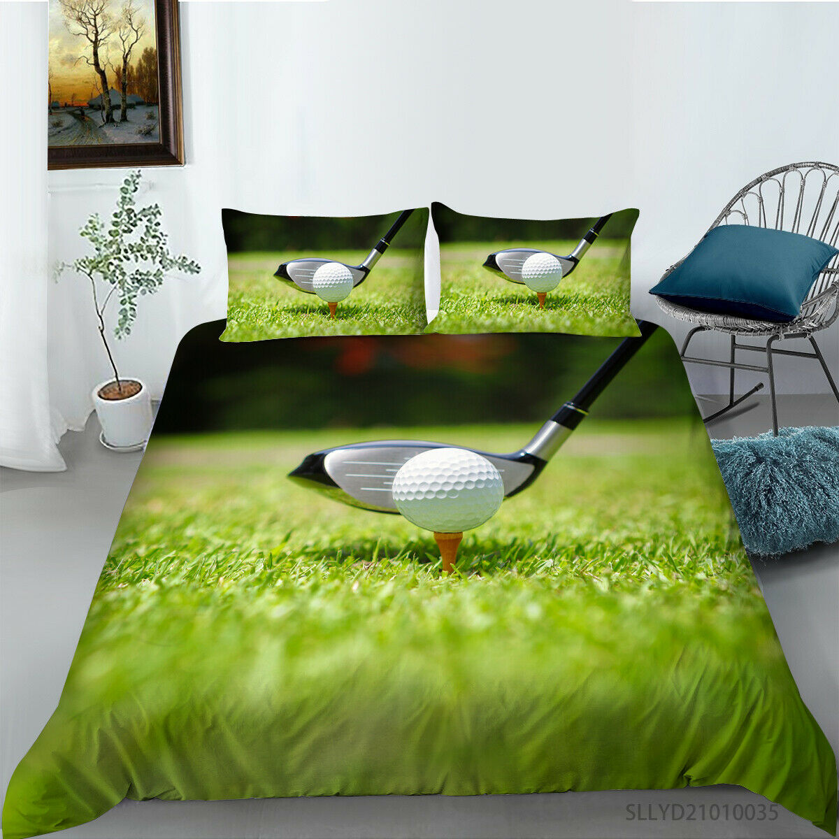 Golf Pattern Green Bedding Cover Set Sport 2/3 Pcs Home Textiles
