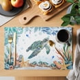 thumbnail image 2 of Sea Turtle Coastal Placemats Set of 6 Summer Nautical Starfish Coral Ocean Place Mats Indoor Wipeable Table Mats Washable Cloth Dining Table Placemats for Kitchen Holiday Party Home Decor 13x19 Inch, 2 of 9