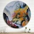 thumbnail image 2 of Designart 'VIbrant Mountain Landscape With Little House' Traditional Circle Metal Wall Art 29x29 - Disc of 29, 2 of 5