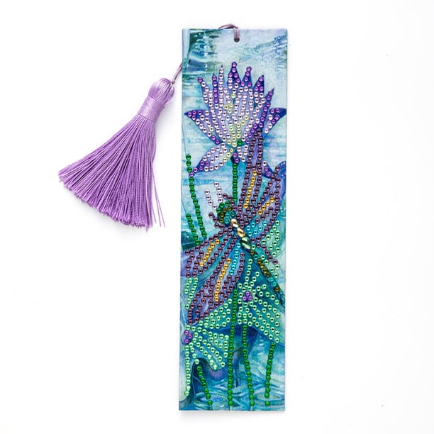 (Dragonfly - AA272) marcapáginas con artesanal DIY marcapáginas para amantes los libros marcapáginas con borla extensión pintura con diamantes