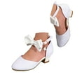 thumbnail image 3 of Ccpelsie Girls Dress Shoes Mary Jane Wedding Party Heel Glitter Bow Princess Flower Shoes for Kid Toddler(Beige,2), 3 of 7