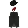 thumbnail image 4 of TiaoBug Men's 3Pcs Faux Suede Western Cowboy Vest Fringe Hippie Costume Waistcoat with Bandanna And Hat Black M, 4 of 5