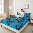 thumbnail image 4 of Homewish Vintage Damask Queen Sheet Sets,Victorian Flower Flat Sheet,Cyan Black Queen Fitted Sheet For Men Women,Super Cozy Room Decor,4 Pieces, 4 of 7