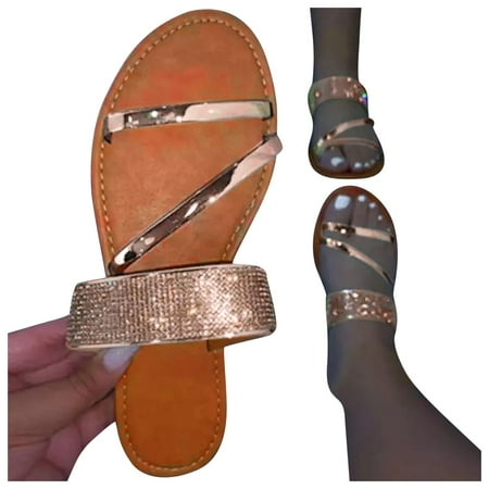 

eczipvz Shoes for Women Womens Sandals Shoes Comfort Walking with Non Slip on Casual Summer Beach Shoes Dress Ankle Elastic Jeweled Bohemian Flats