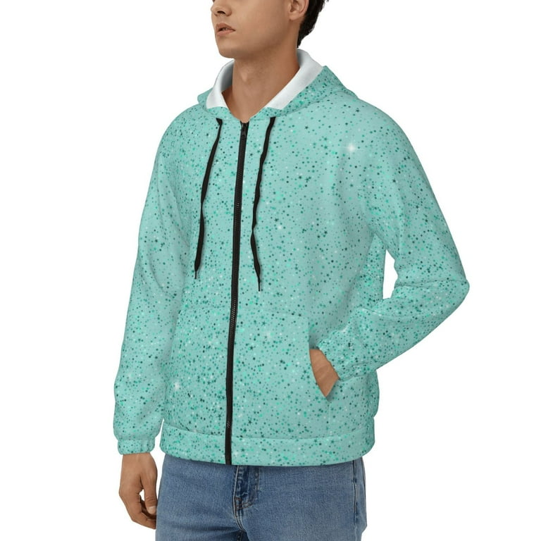 Ocsxa Teal Turquoise Glitter Pattern Men's Zip-up Hoodie