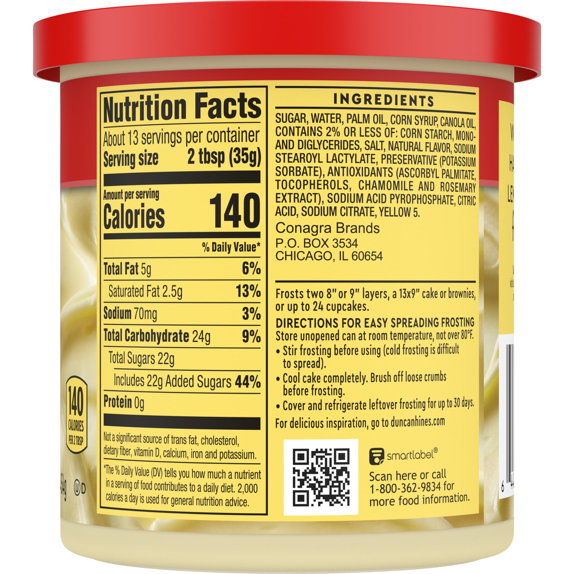 (2 pack) Duncan Hines Creamy Lemon Supreme Flavored Frosting, 16 oz.