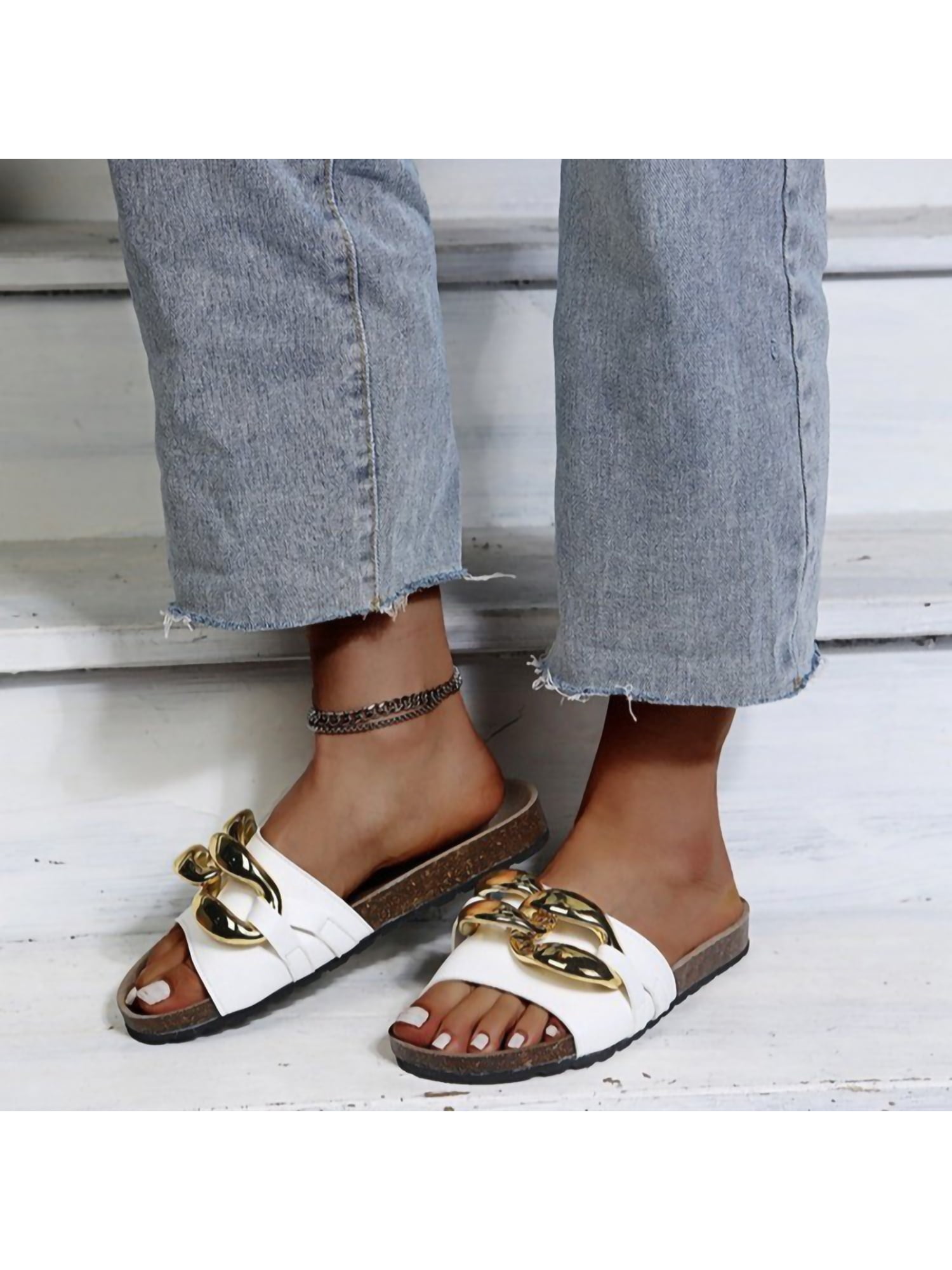 Avamo Slides Sandal Womens Size 5-11.5 White/Black - Walmart.com