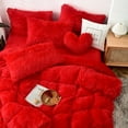 thumbnail image 5 of MorroMorn 5 PCS Shaggy Duvet Cover Bedding Set - Fluffy Comforter Cover Long Faux Fur Luxury Ultra Soft Cozy (Red, King/California King), 5 of 6