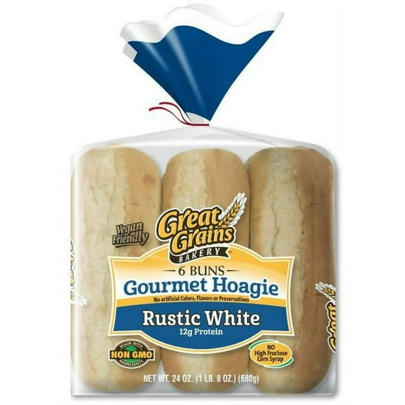 Great Grains Gourmet Hoagie Rustic White Buns, 6 Ct, 24 oz (Pack of 2)