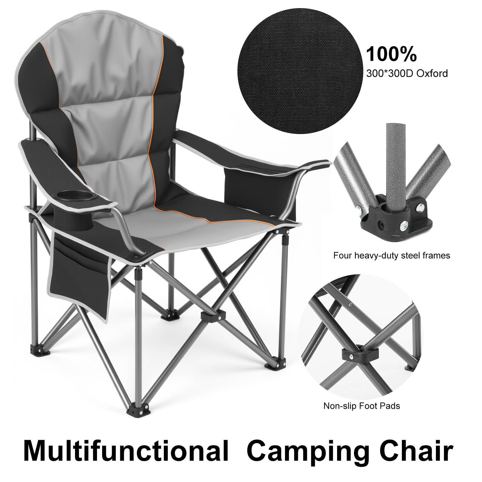 MAYEERTY Oversized Camping Folding Chair 5000 LBS Steel Frame Padded with Cup Holder Cooler Bag