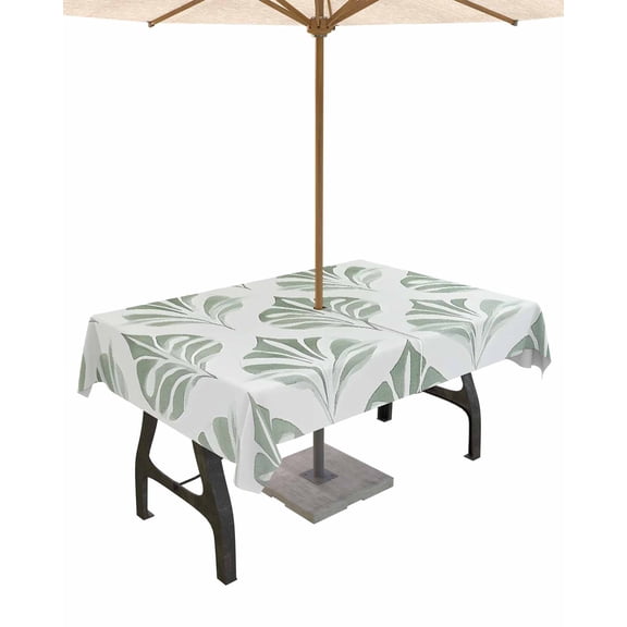 Hokiten Outdoor Tablecloths with Umbrella Hole & Zipper, Sage Green Botanical Rectangle Tablecloth 52x70 Inch, Watercolor Color Block Art Waterproof Table Cloth, Patio/Pool/Picnic Table Covers