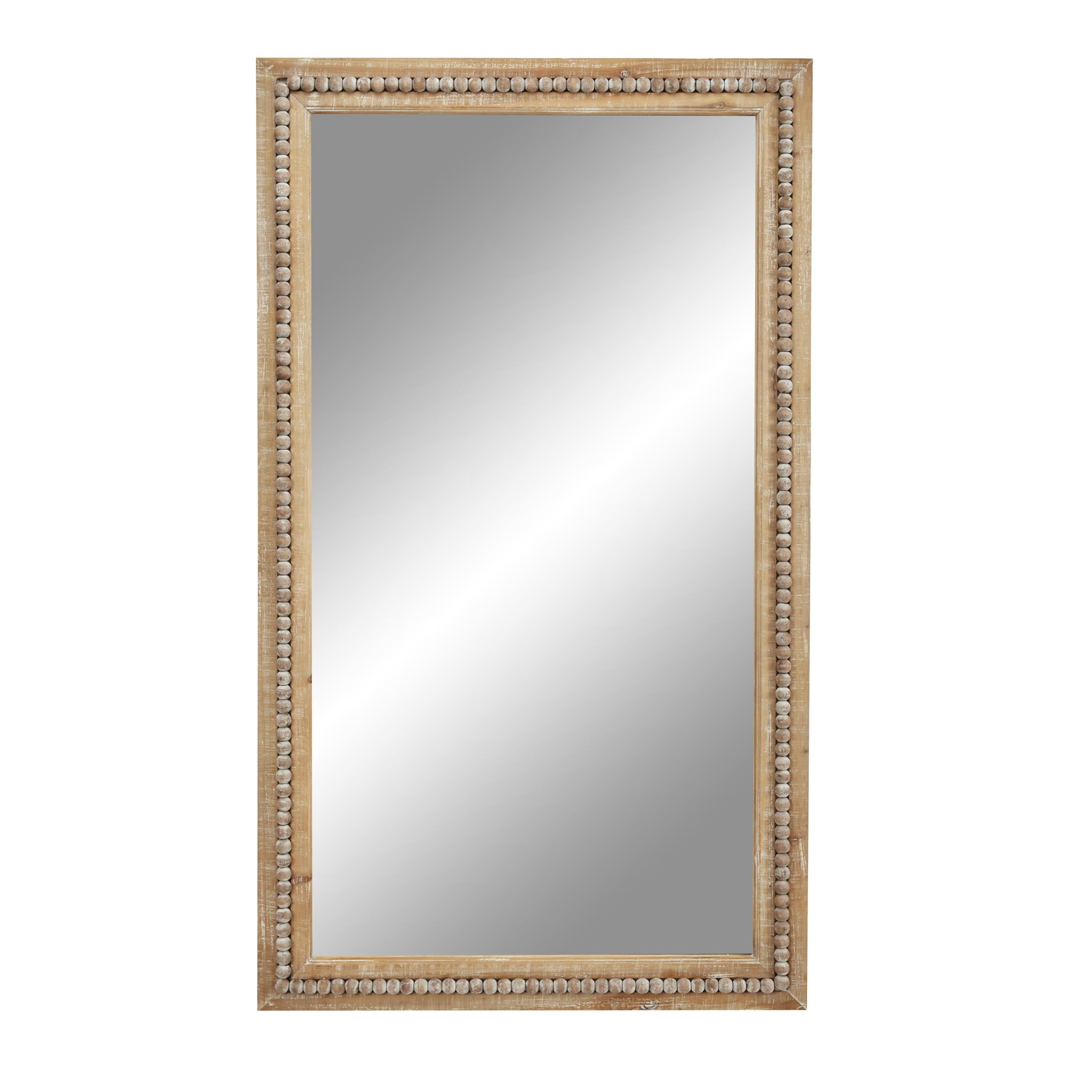 DecMode Brown Bohemian Wood Rectangular Wall Mirror, 28"W x 48"H with Carved Beads Detail