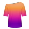 thumbnail image 2 of Hot days, bold styles Olyvenn Womens Summer Tops Gradient Printed Short Sleeve Top Cold Shoulder Tunic T Shirt Casual Versatile Blouses Lounge Stylish Tops Orange XL, 2 of 6