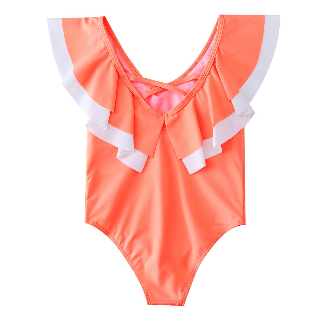 Hiheart Girls Ruffle One Piece Beach Bathing Suit Peach 8-10 Years