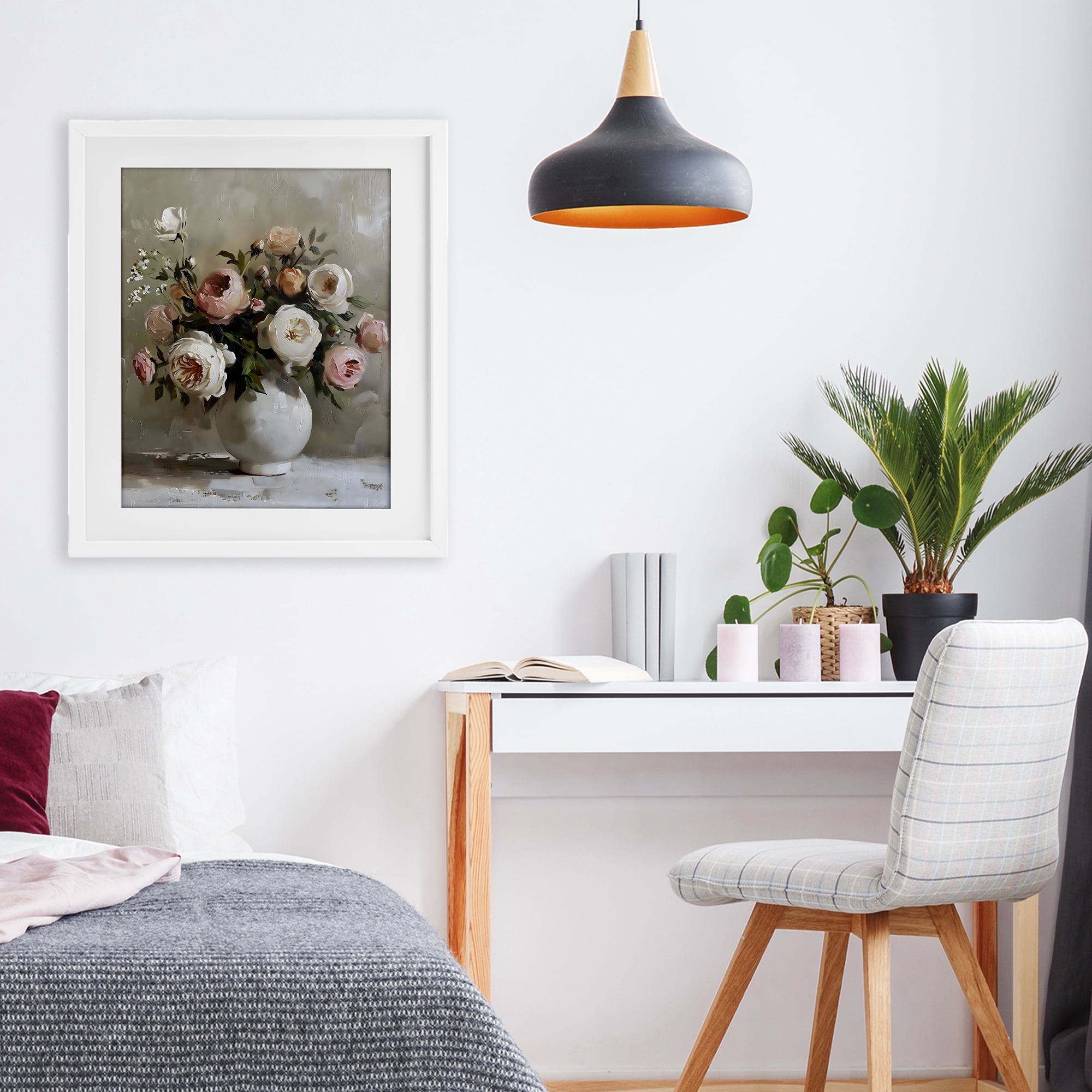 Stupell Industries Peony Blooms Bouquet Vase White Framed Print Under Glass, design by Creative Studio