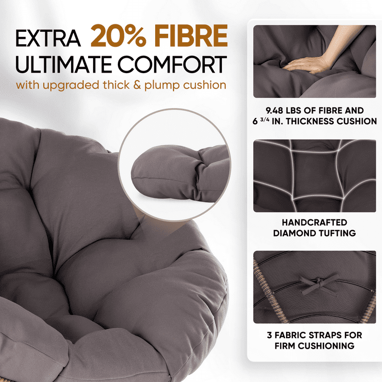 Aile 360 Swivel Comfy Papasan Chair with Fabric Cushion, Sturdy Metal Frame (graphite Stone - Brown Frame)