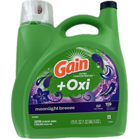 Gain Oxi Liquid Detergent, Ultra Concentrated, Moonlight Breeze, 170 Fluid Ounce