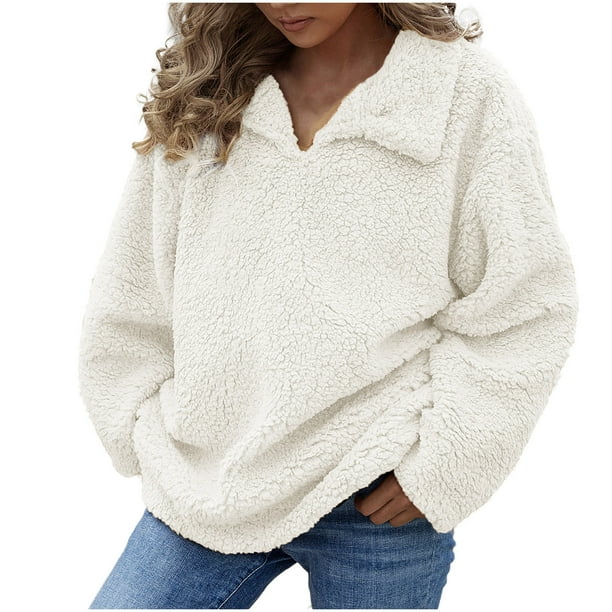 Chaquetas para mujer, abrigo de piel sintética cálido para mujer, sudaderas, ropa de abrigo sólida con cuello en V de invierno Odeerbi ODB-3