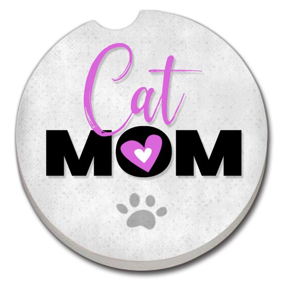Absorbent Stoneware Car Coaster, Cat Mom, Set of 2