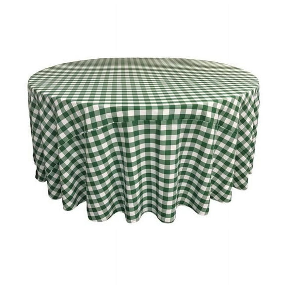 TCcheck132R-HunterGreenK20 Polyester Gingham Checkered Tablecloth - White & Hunter Green - 132 in. Round